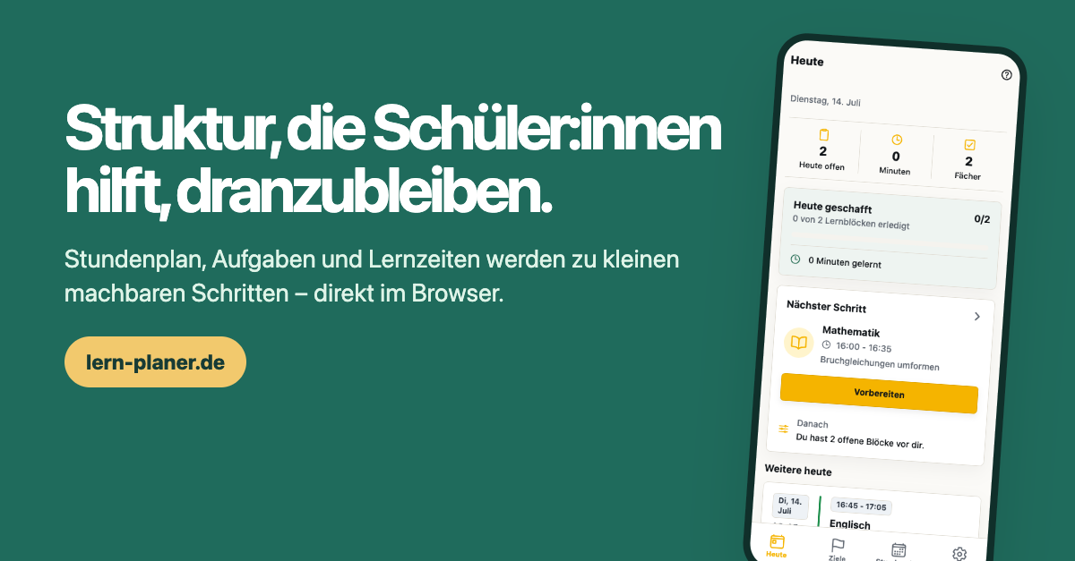 Lern-Planer Produktansicht mit dem Leitsatz Struktur, die hilft dranzubleiben